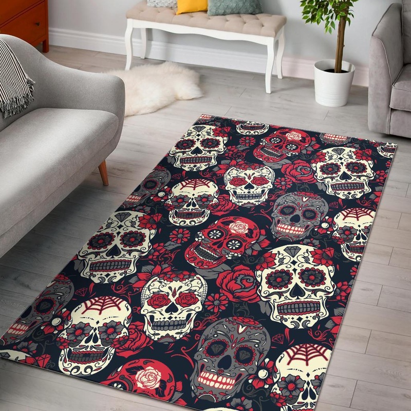 Sugar Skull Skeleton Girly Rose Floral CL12101485MDR Rug