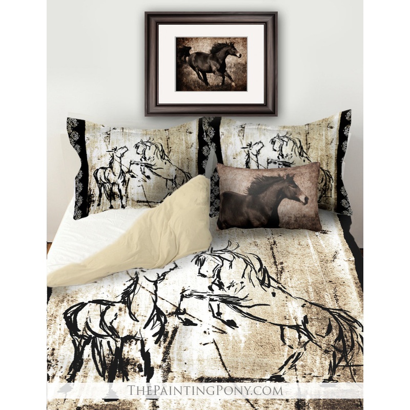 Rustic Rearing Horses Equestrian CLM1810135B Bedding Sets