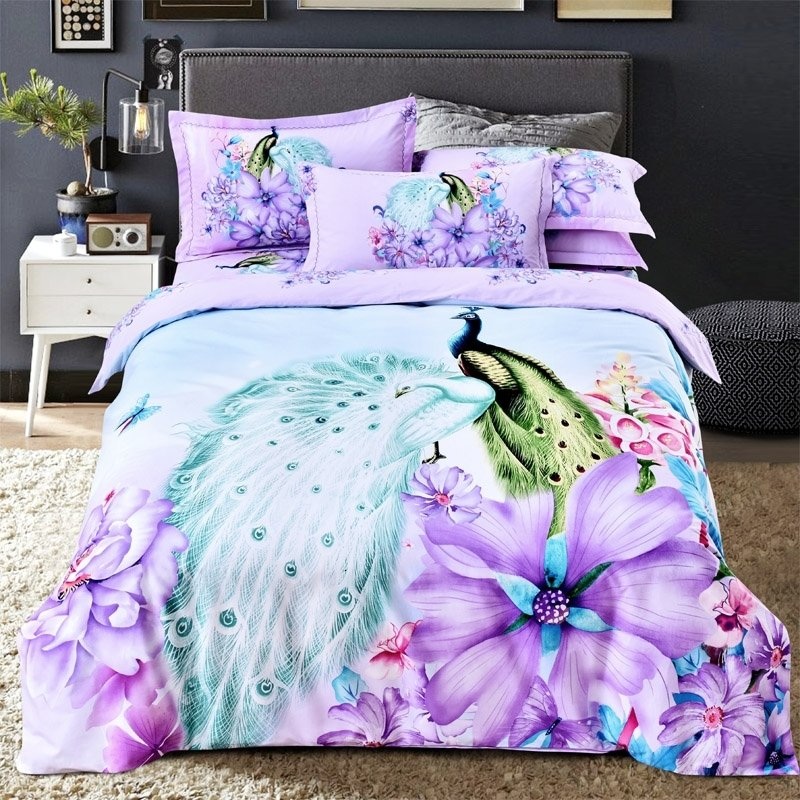 Aqua Purple And Teal Peacock CLM2810016B Bedding Sets