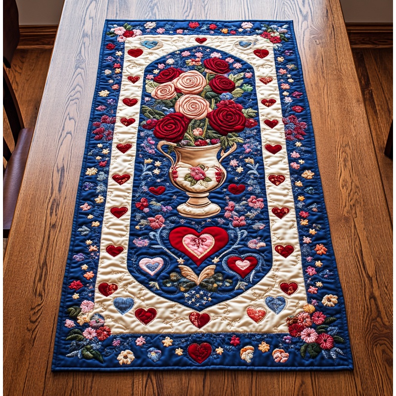 Patriotic Rose Flower DAI110225386 Quilted Table Runner