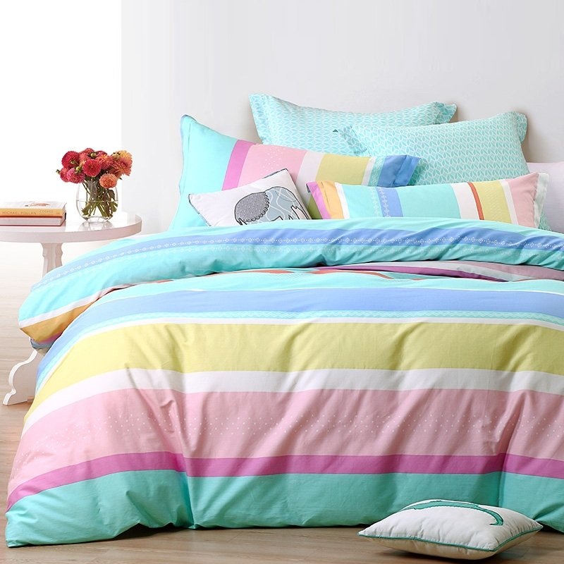 Pastel Turquoise Purple Pink White Yellow And Blue Neon Rainbow Stripe Print Bright Colorful Ombre CLA1210361B Bedding Sets