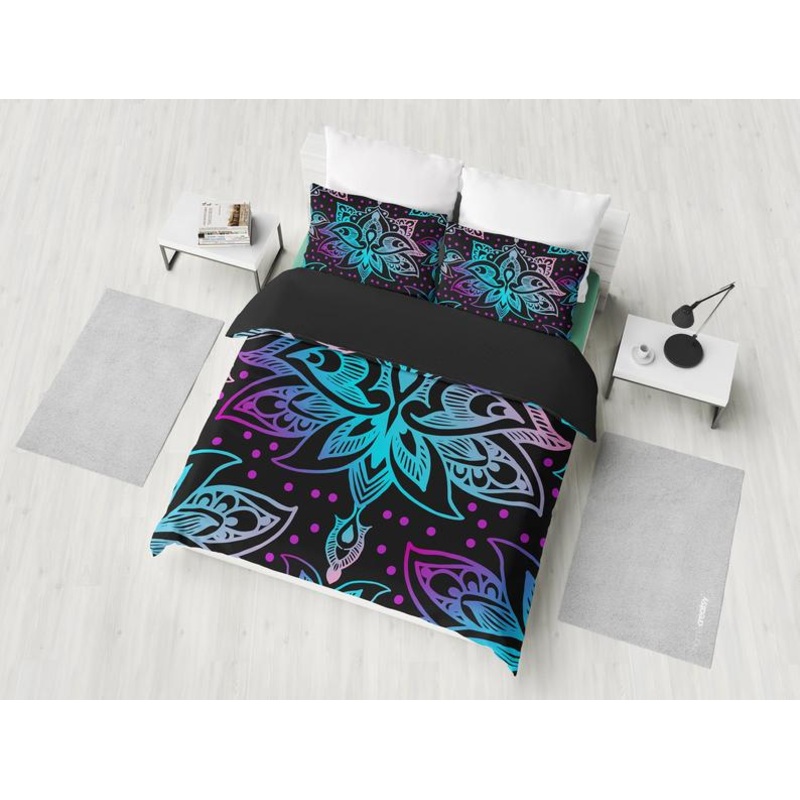Purple Pink Blue Floral Black CLH1010316B Bedding Sets