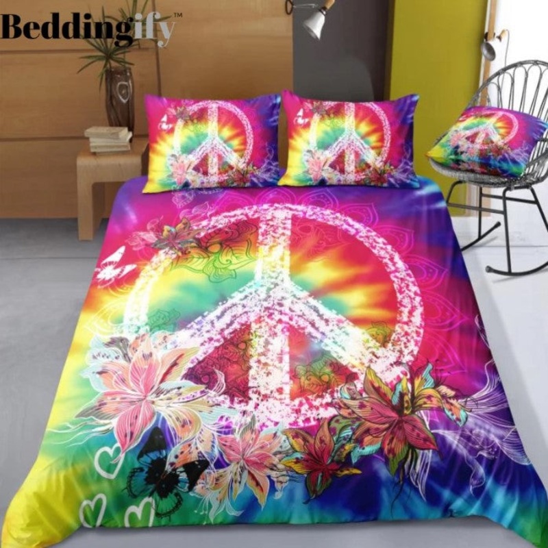 Tie Dyed Flowers Peace And Love Symbol CLH1510212B Bedding Sets